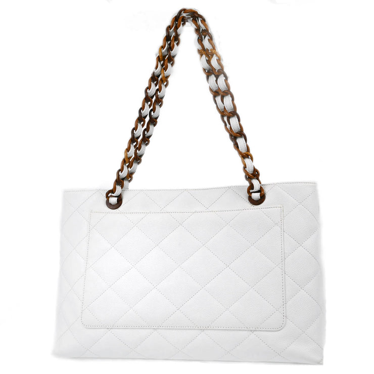 Chanel 2000-2002 White Caviar Chain Tote Bag