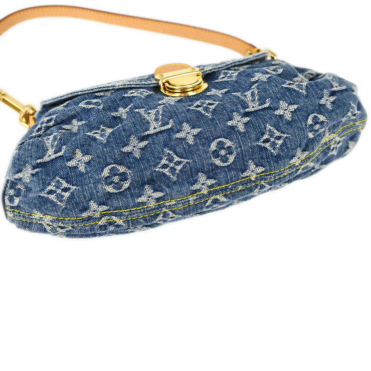 Louis Vuitton 2005 Blue Monogram Denim Mini Pleaty Handbag M95050