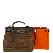 Hermes Brown Orange Vibrato Toile Officier Herbag PM 2 in 1 Handbag