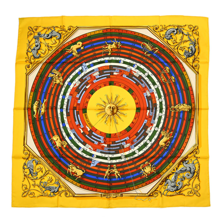 Hermes Scarf Carre 90 DIES ET HORE Yellow Small Good