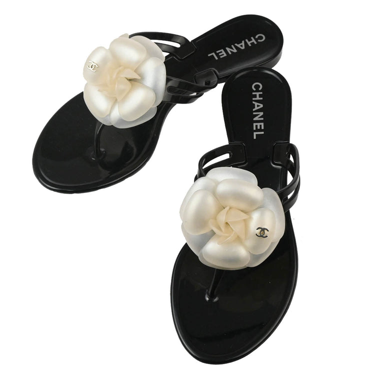 Chanel * Black Enamel Mules Shoes Sandals #35