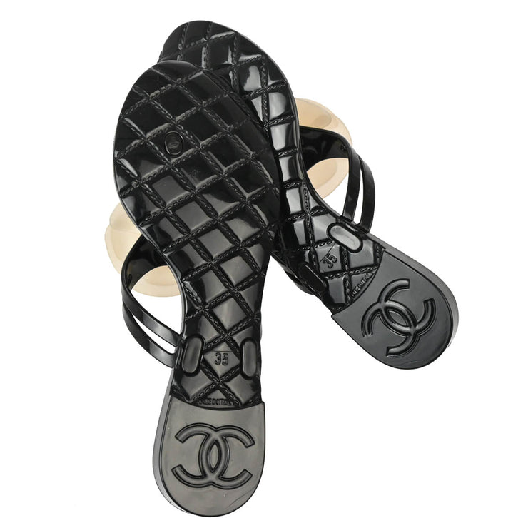 Chanel * Black Enamel Mules Shoes Sandals #35