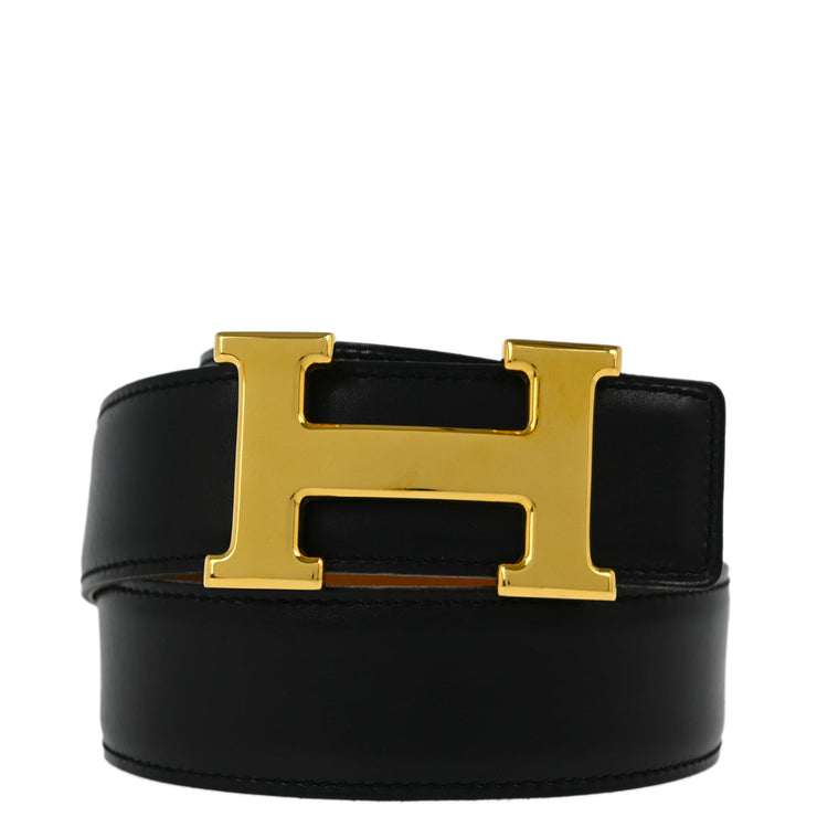 Hermes Black Box Calf Constance Reversible Belt #68 Small Good