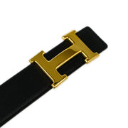 Hermes Black Box Calf Constance Reversible Belt #68 Small Good