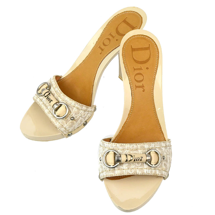 Christian Dior * White Enamel Trotter Sandals Shoes