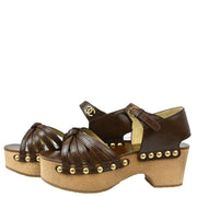 Chanel * Brown Leather Wood Shoes Sandals #38