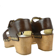 Chanel * Brown Leather Wood Shoes Sandals #38