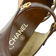 Chanel * Brown Leather Wood Shoes Sandals #38