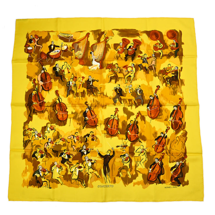 Hermes Scarf Carre 90 CONCERTO Yellow Small Good