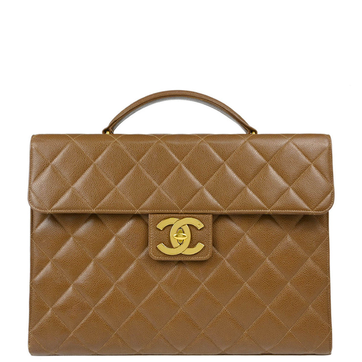 Chanel 1994-1996 Brown Caviar Briefcase Business Handbag