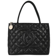 Chanel 2000-2002 Black Caviar Medallion Tote Handbag