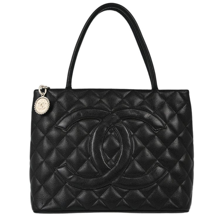 Chanel 2000-2002 Black Caviar Medallion Tote Handbag