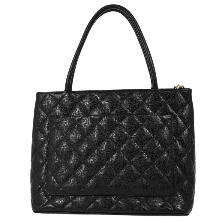 Chanel 2000-2002 Black Caviar Medallion Tote Handbag