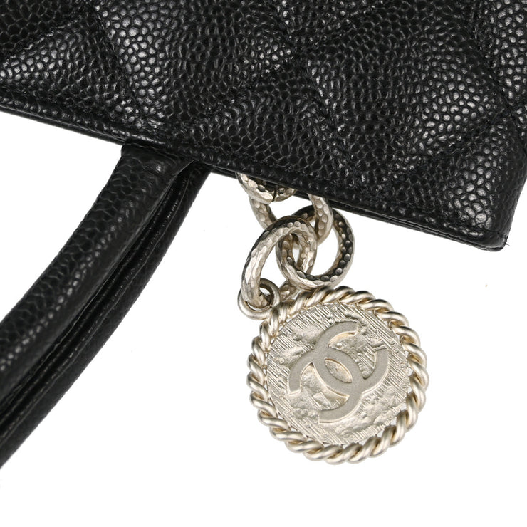 Chanel 2000-2002 Black Caviar Medallion Tote Handbag