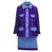 Chanel Setup Denim Suit Jacket Skirt Purple Blue #40