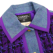 Chanel Setup Denim Suit Jacket Skirt Purple Blue #40