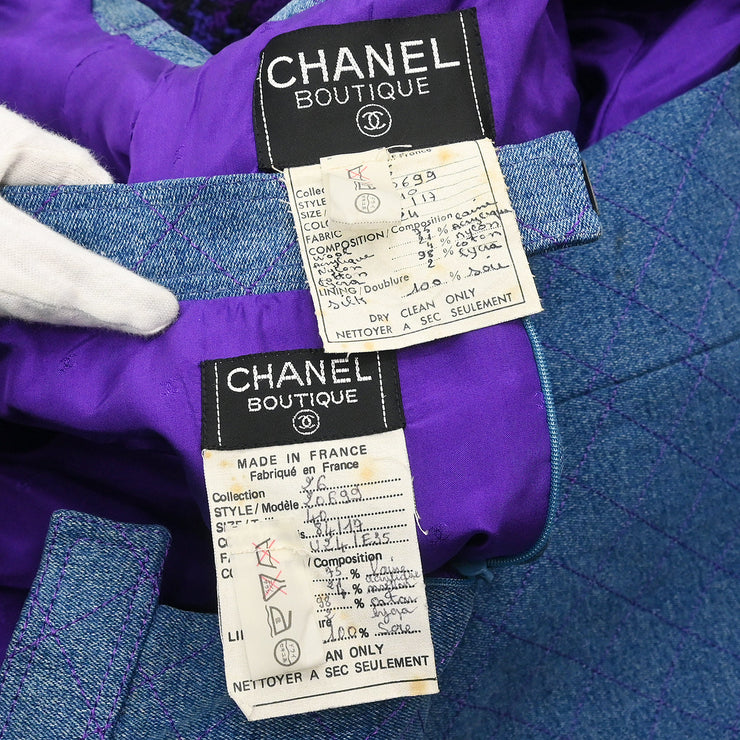 Chanel Setup Denim Suit Jacket Skirt Purple Blue #40