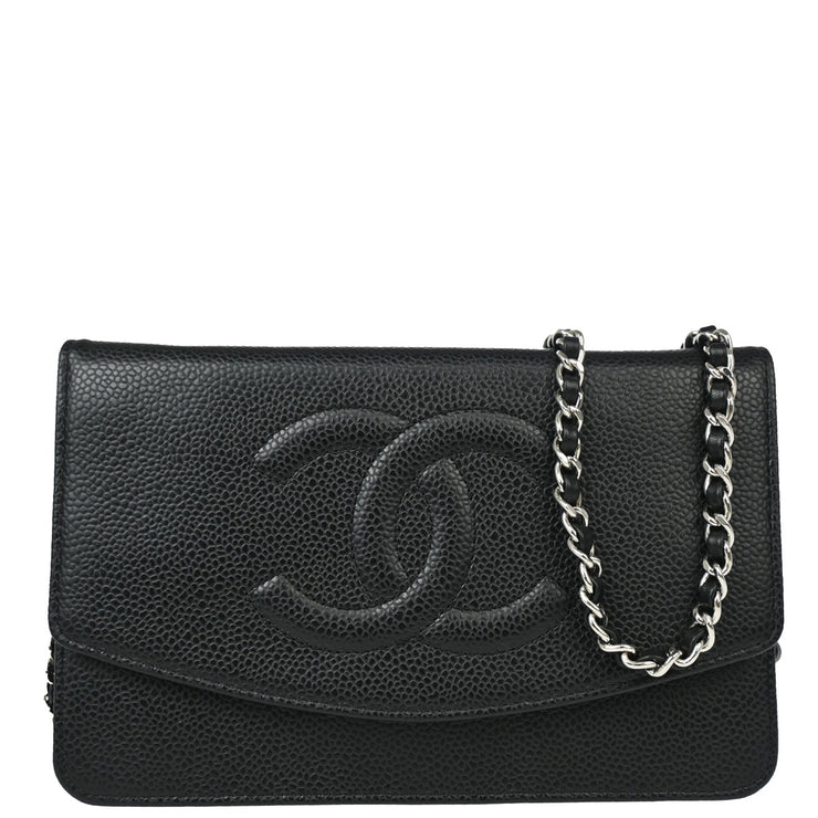 Chanel 2006-2008 Black Caviar Timeless WOC Chain Wallet