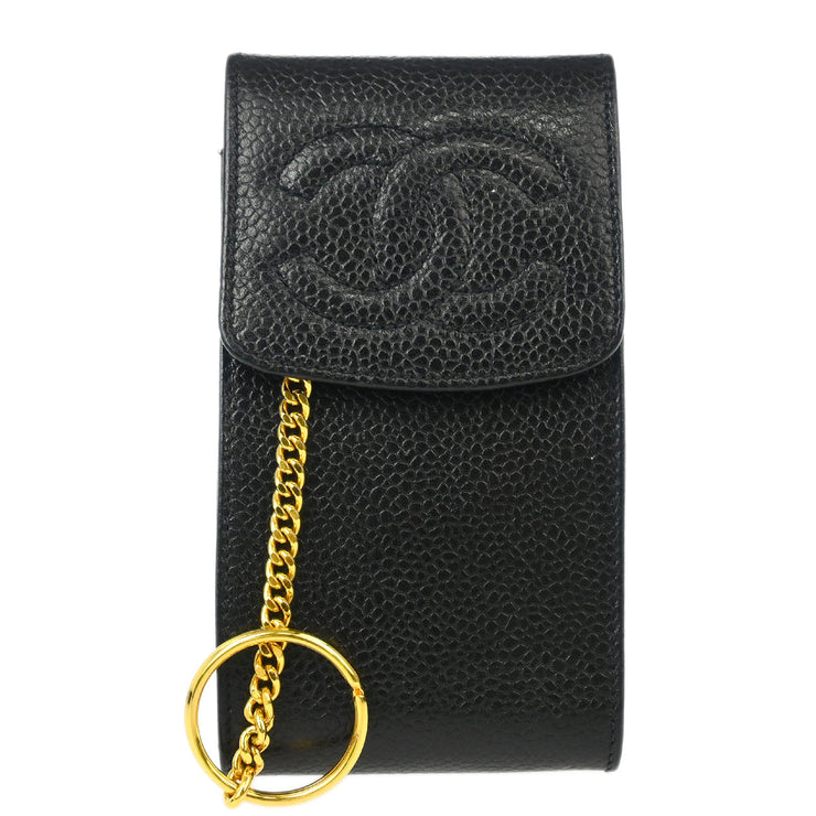 Chanel 1994-1996 Black Caviar Cigarette Case Key Holder Small Good