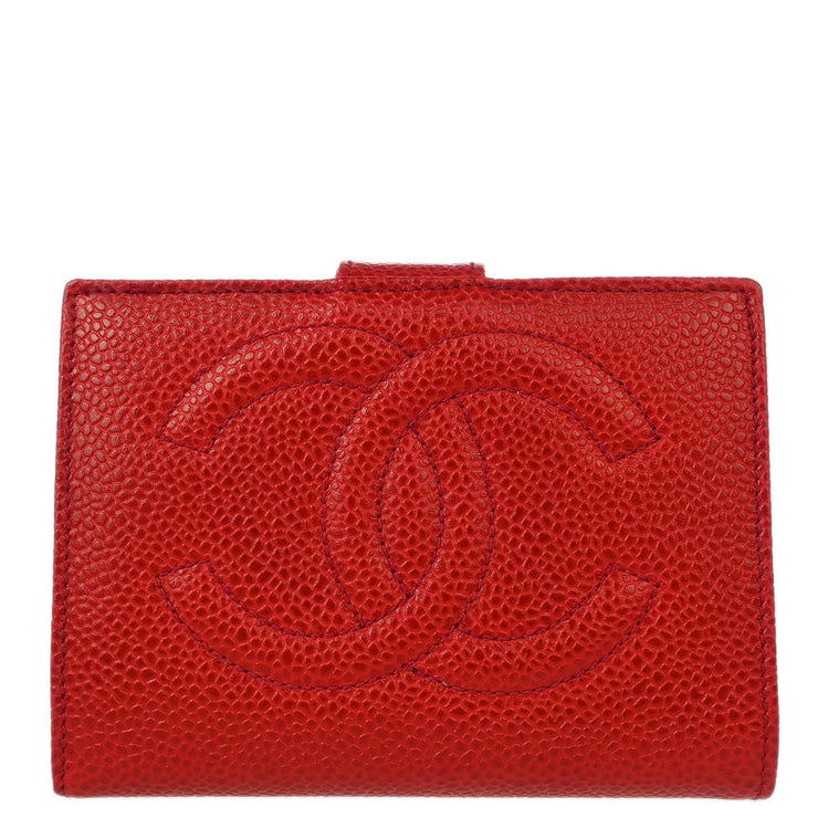 Chanel 1994-1996 Red Caviar Bifold Wallet Purse