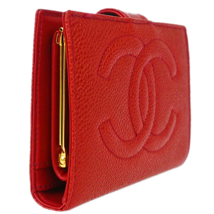 Chanel Red Caviar Bifold Wallet Purse