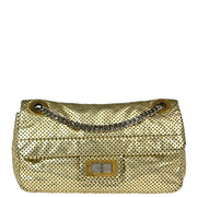 Chanel 2008-2009 Gold Perforated Lambskin Mademoiselle Lock Shoulder Bag