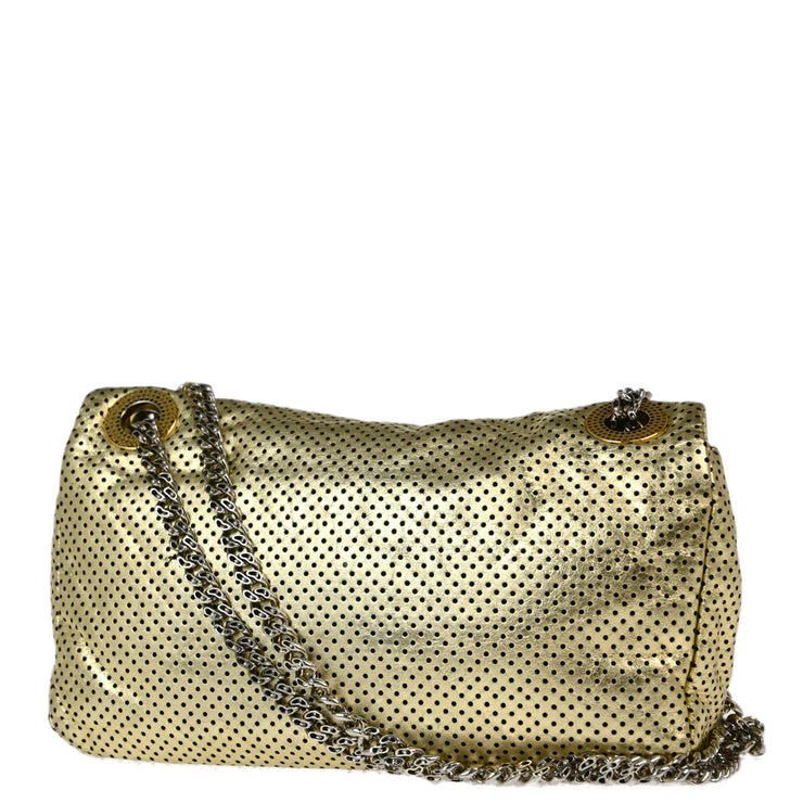 Chanel 2008-2009 Gold Perforated Lambskin Mademoiselle Lock Shoulder Bag