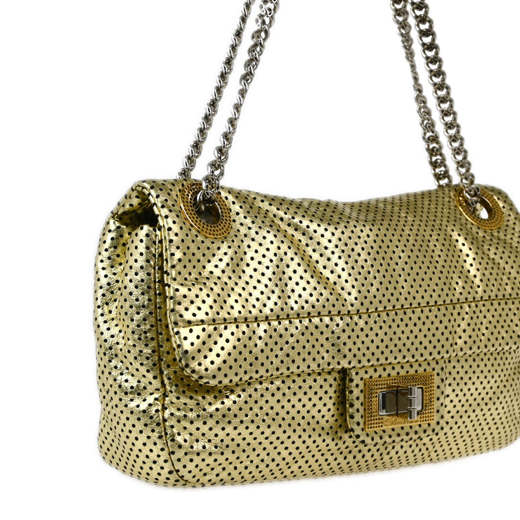 Chanel 2008-2009 Gold Perforated Lambskin Mademoiselle Lock Shoulder Bag