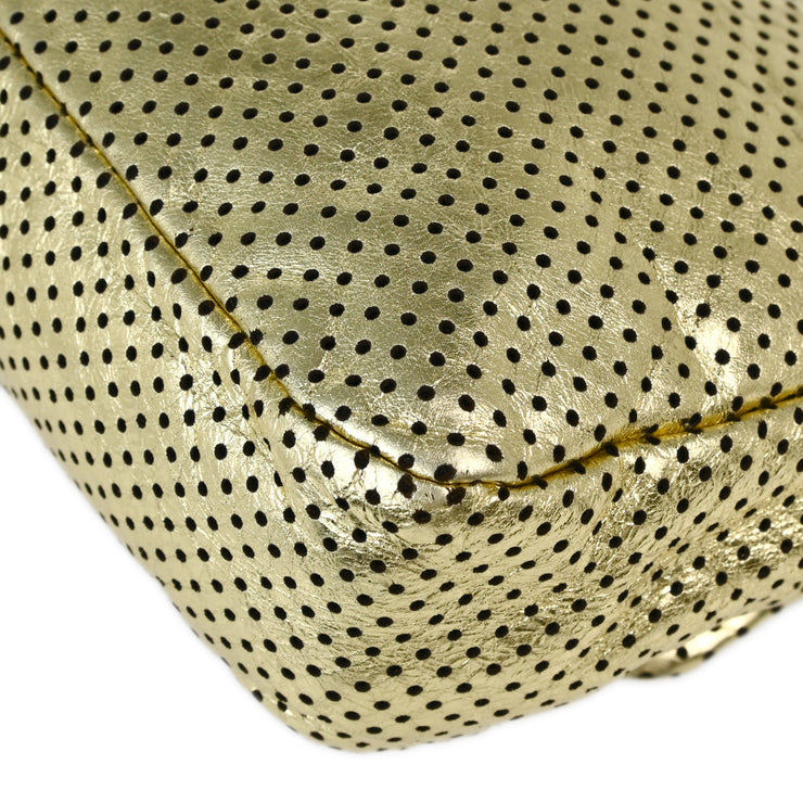 Chanel 2008-2009 Gold Perforated Lambskin Mademoiselle Lock Shoulder Bag