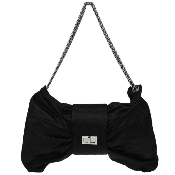 Chanel 2008-2009 Black Satin Mademoiselle Lock Bow Shoulder Bag