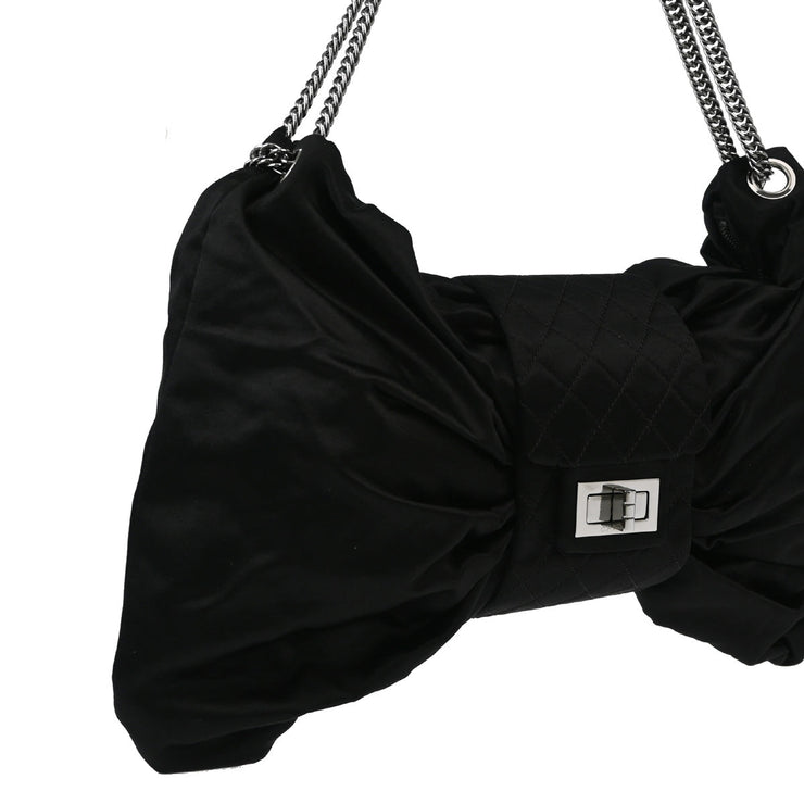 Chanel 2008-2009 Black Satin Mademoiselle Lock Bow Shoulder Bag