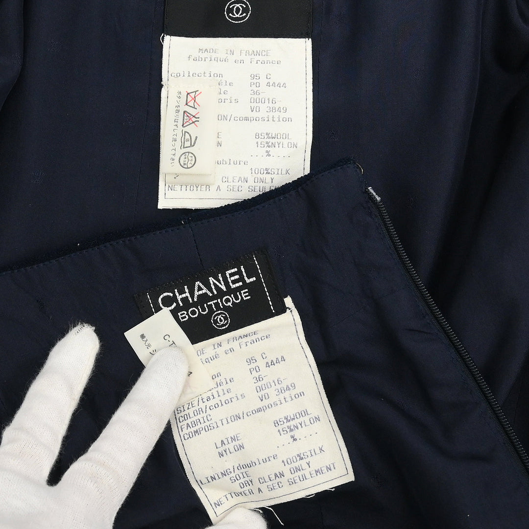 Chanel 1995 Setup Suit Jacket Skirt Navy #36 – AMORE Vintage