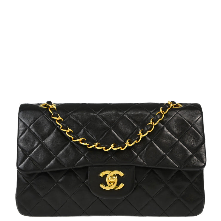 Chanel 1991-1994 Black Lambskin Small Classic Double Flap Shoulder Bag