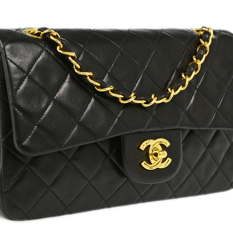 Chanel 1991-1994 Black Lambskin Small Classic Double Flap Shoulder Bag