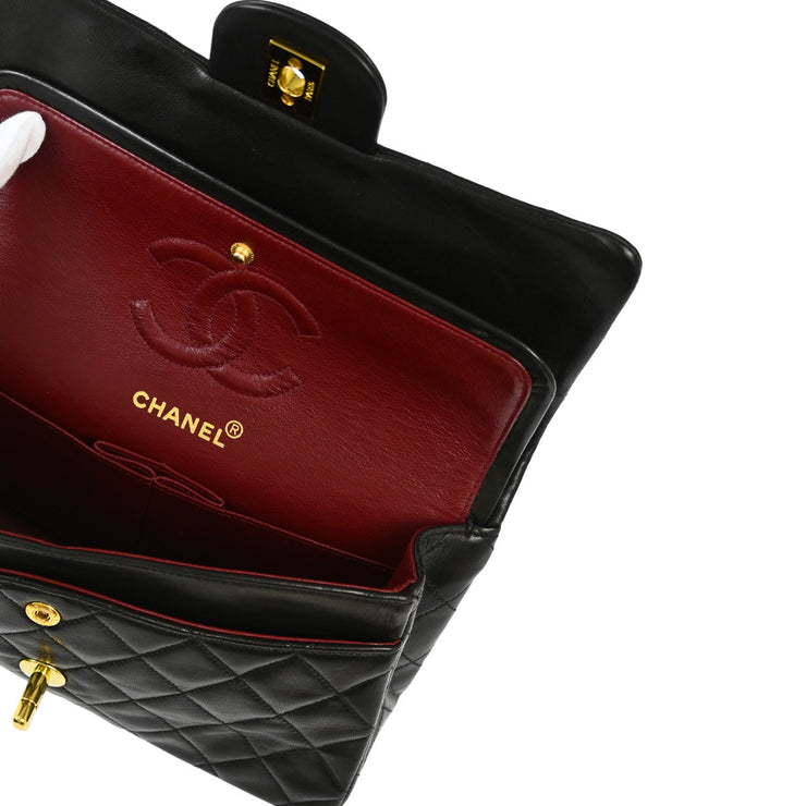 Chanel 1991-1994 Black Lambskin Small Classic Double Flap Shoulder Bag