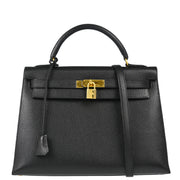 Hermes 1994 Black Ardennes Kelly 32 Sellier Handbag