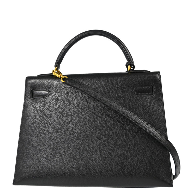 Hermes 1994 Black Ardennes Kelly 32 Sellier Handbag