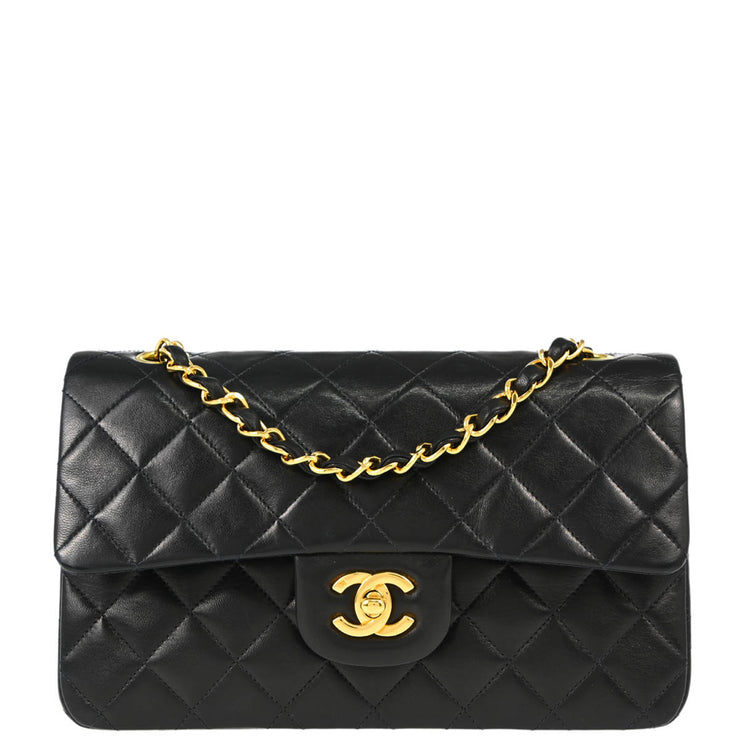 Chanel 1997-1999 Black Lambskin Small Classic Double Flap Shoulder Bag