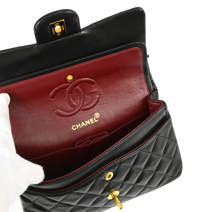 Chanel 1997-1999 Black Lambskin Small Classic Double Flap Shoulder Bag