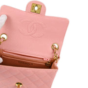 Chanel 2005-2006 Pink Caviar Mini Classic Square Flap Shoulder Bag 17