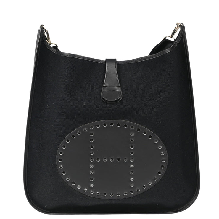 Hermes Black Toile Barenia Evelyne 2 41 TGM Shoulder Bag