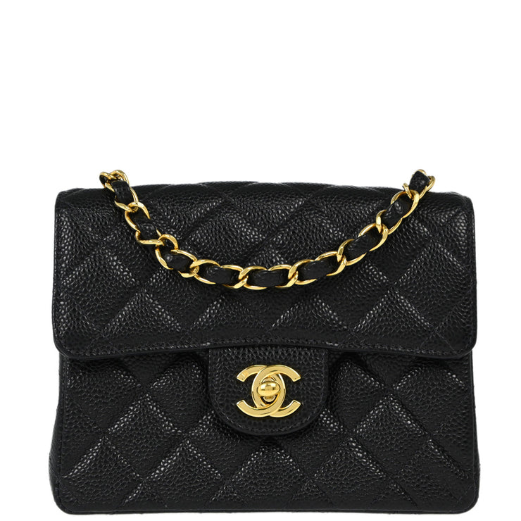 Chanel 2002-2003 Black Caviar Mini Classic Square Flap Shoulder Bag 17