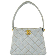 Chanel 1996-1997 Light Blue Denim Double Sided Turnlock Handbag