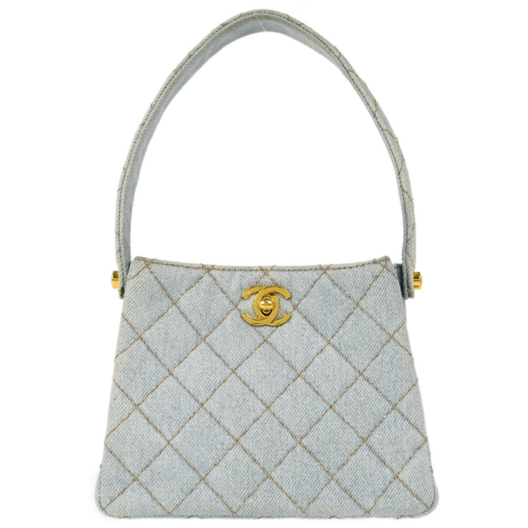 Chanel 1996-1997 Light Blue Denim Double Sided Turnlock Handbag