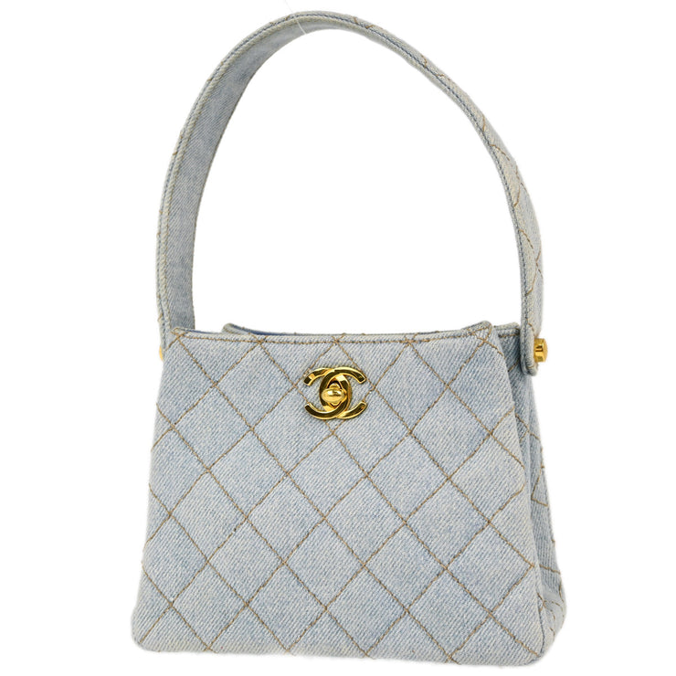 Chanel 1996-1997 Light Blue Denim Double Sided Turnlock Handbag