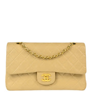 Chanel 1989-1991 Beige Lambskin Medium Classic Double Flap Shoulder Bag