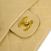 Chanel 1989-1991 Beige Lambskin Medium Classic Double Flap Shoulder Bag