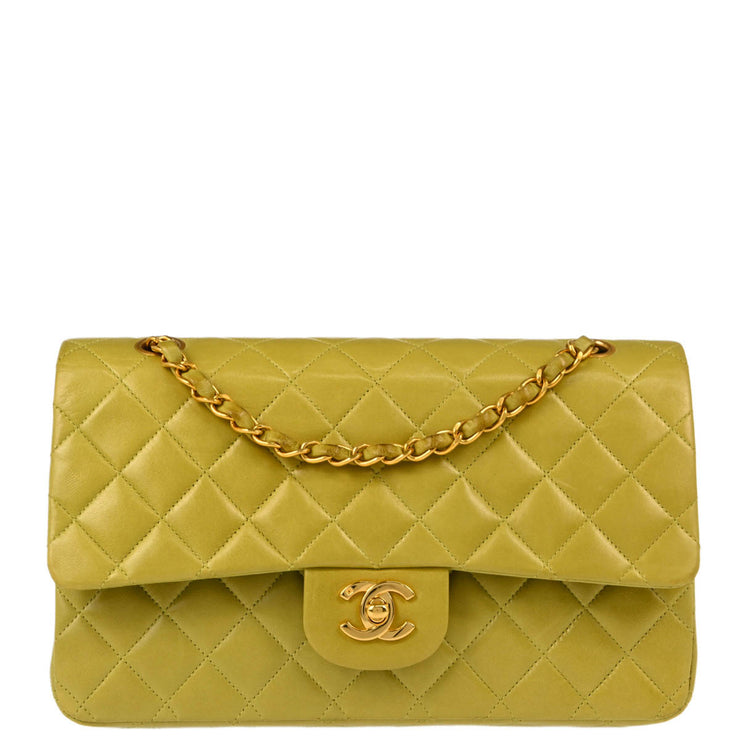 Chanel 1996-1997 Green Lambskin Medium Classic Double Flap Shoulder Bag