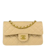 Chanel 1994-1996 Beige Lambskin Small Classic Double Flap Shoulder Bag