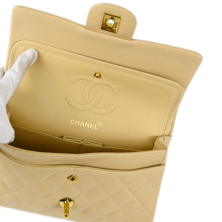 Chanel 1994-1996 Beige Lambskin Small Classic Double Flap Shoulder Bag